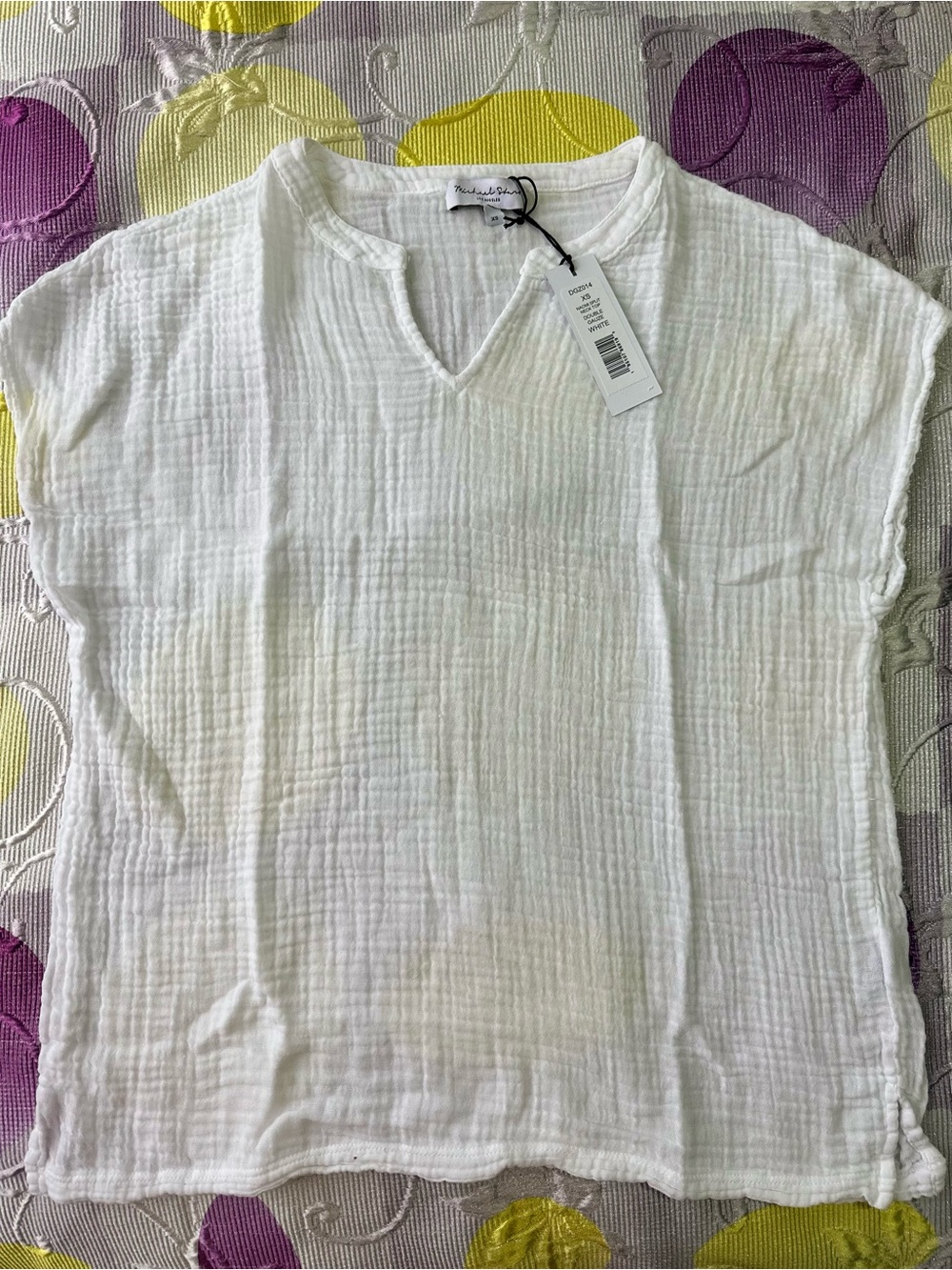 Michael Stars White Double Gauze Split Neck Top